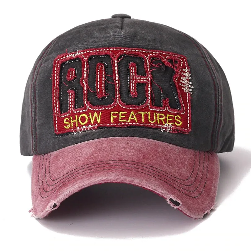 3D ROCK Patch Embroidered Washed Cotton Retro Baseball Adjustable Snapback Cap