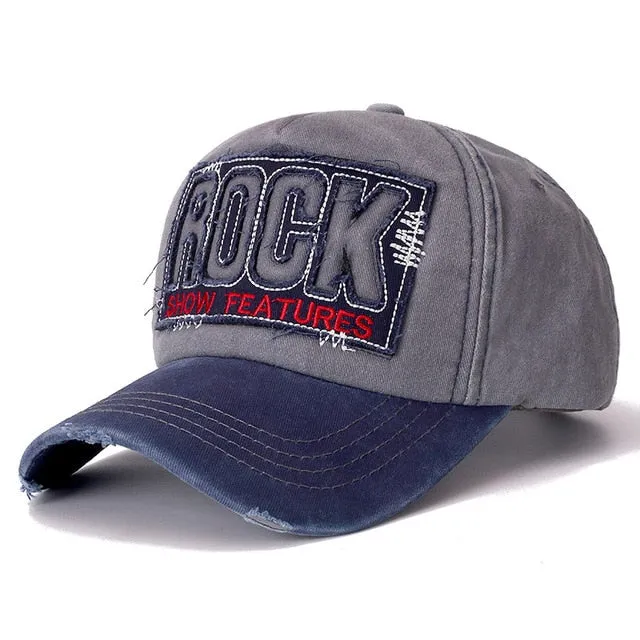 3D ROCK Patch Embroidered Washed Cotton Retro Baseball Adjustable Snapback Cap