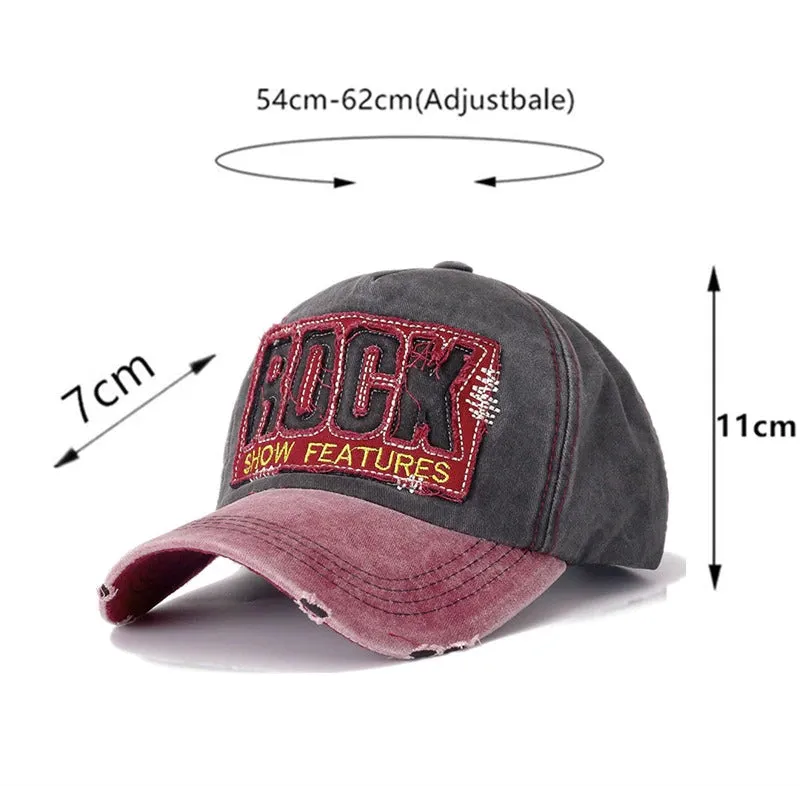 3D ROCK Patch Embroidered Washed Cotton Retro Baseball Adjustable Snapback Cap