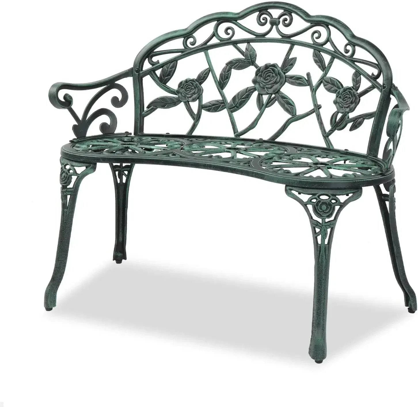 Antique Style Metal Rose Patio Park Bench