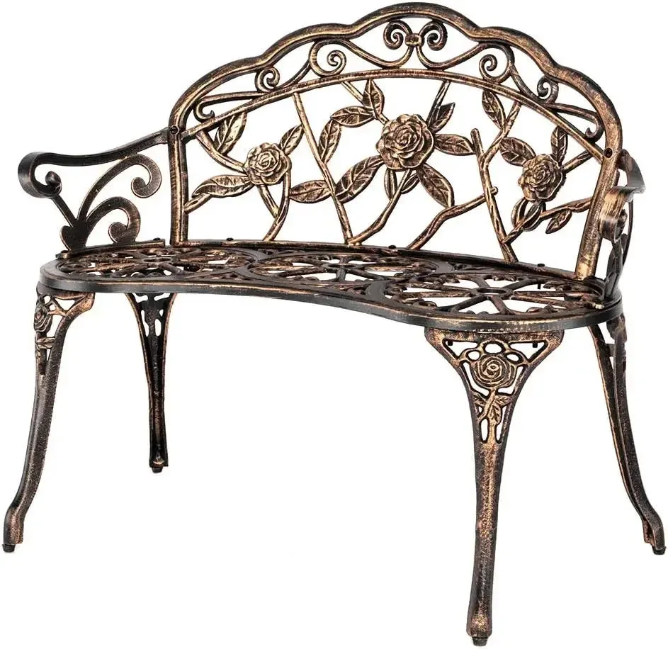 Antique Style Metal Rose Patio Park Bench