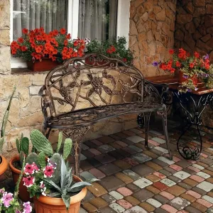 Antique Style Metal Rose Patio Park Bench