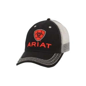 Ariat Black Red Logo Embroidered Mesh Cap