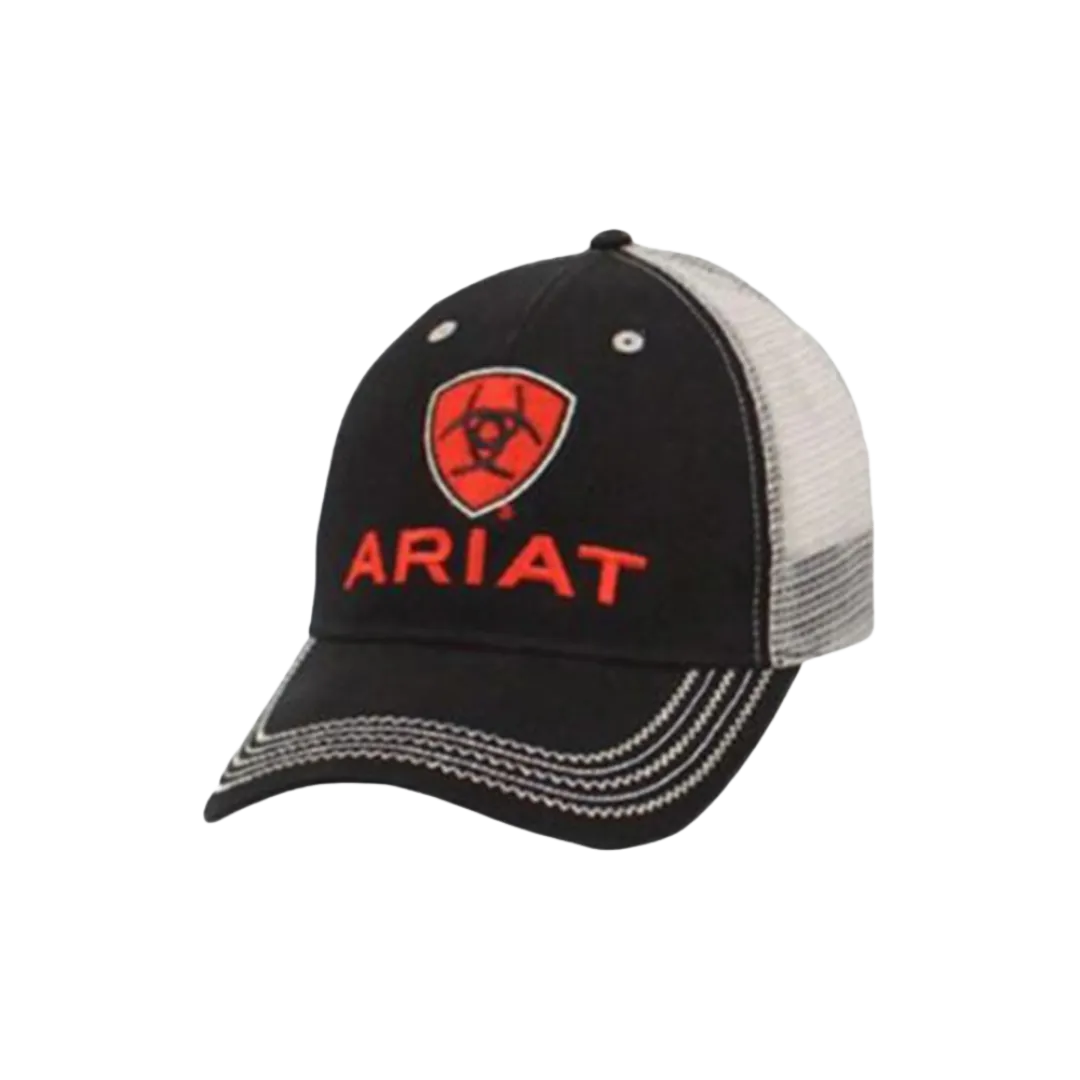 Ariat Black Red Logo Embroidered Mesh Cap