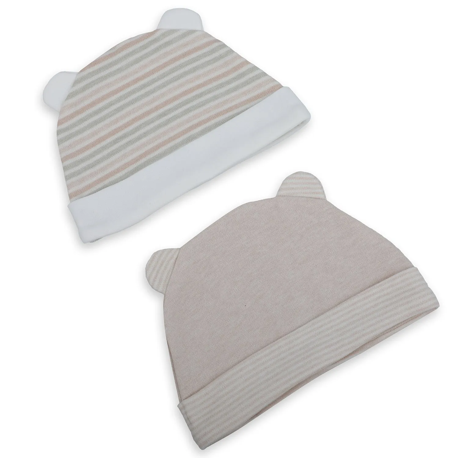 Baby Moo Solid And Striped Organic Soft Cotton Pack of 2 Caps - Beige