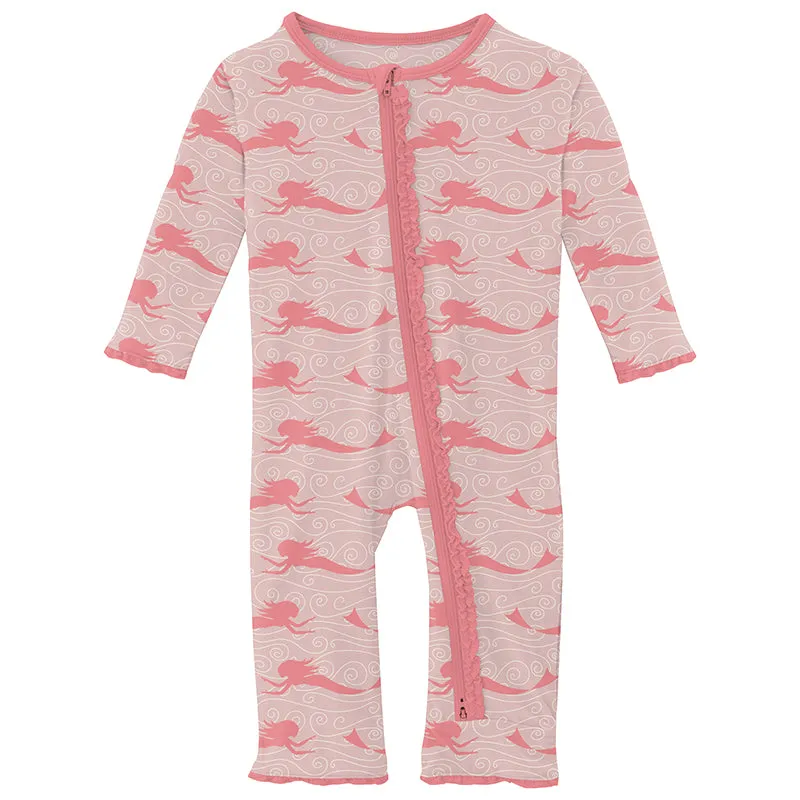 baby rose mermaids muffin ruffle zipper coverall