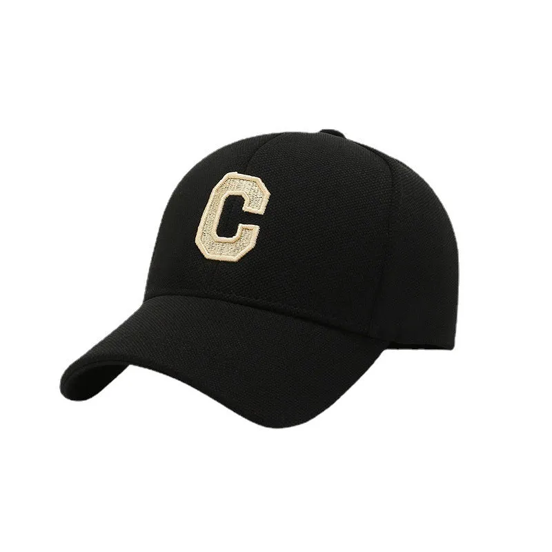 Baseball caps for trendy couples, the same embroidered letter C baseball cap, small casual and versatile sun visor, large head peaked cap