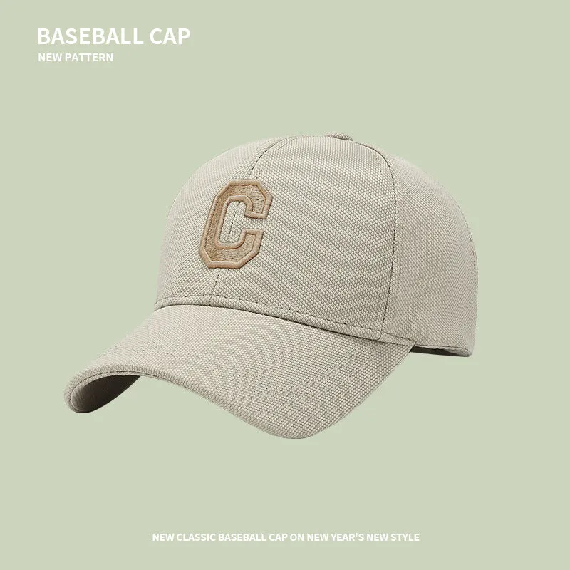 Baseball caps for trendy couples, the same embroidered letter C baseball cap, small casual and versatile sun visor, large head peaked cap