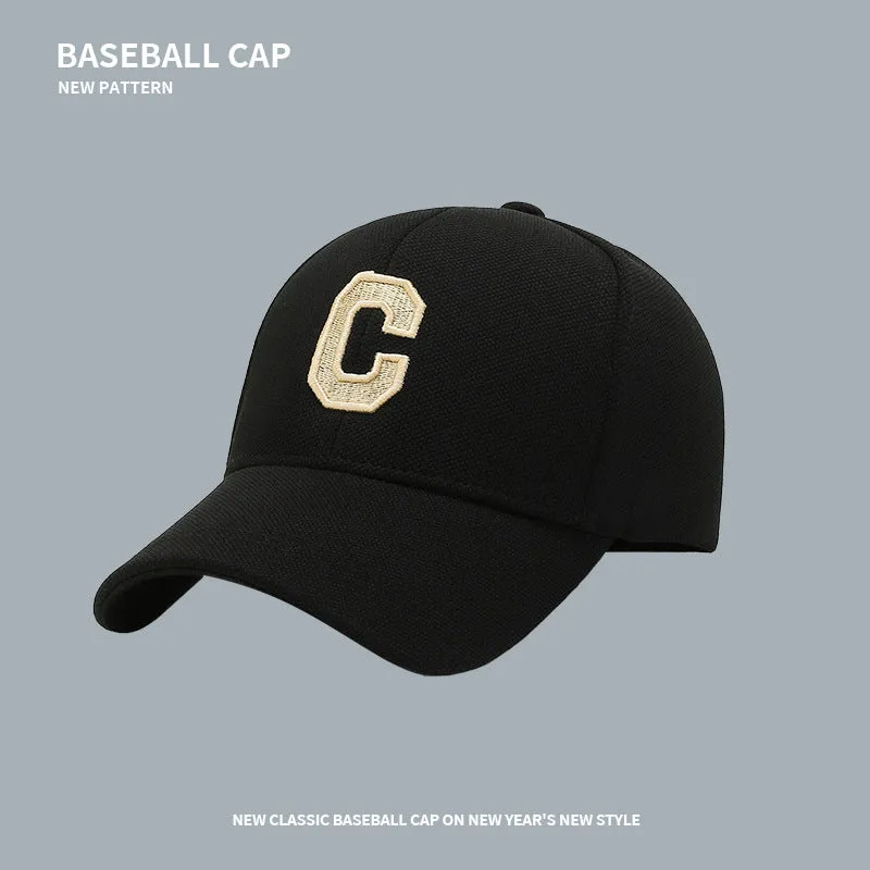 Baseball caps for trendy couples, the same embroidered letter C baseball cap, small casual and versatile sun visor, large head peaked cap