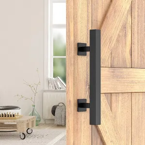 Black 12" Square Barn Door Handle Set Durable Steel