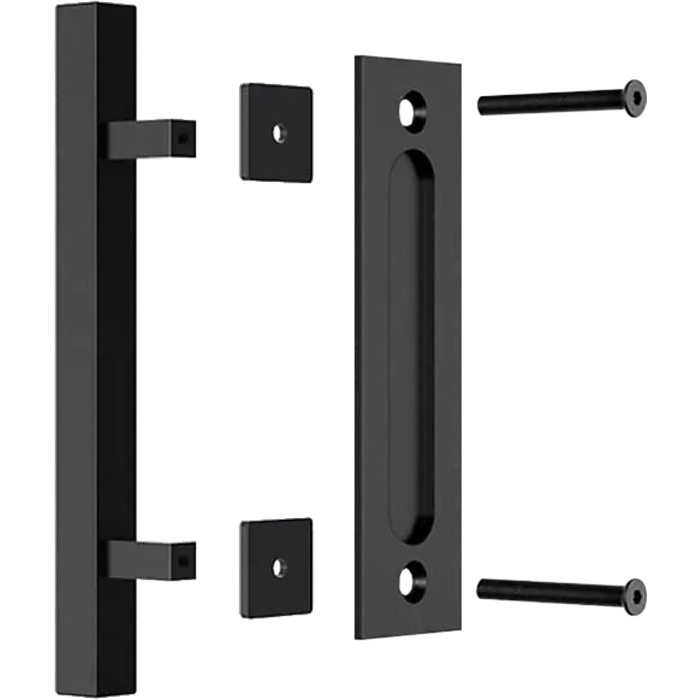 Black 12" Square Barn Door Handle Set Durable Steel