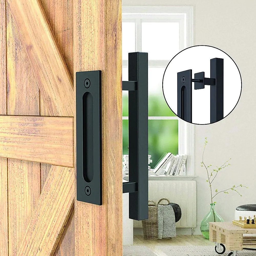 Black 12" Square Barn Door Handle Set Durable Steel