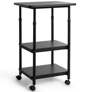 Black Adjustable Height 3-tier Printer Stand on Wheels