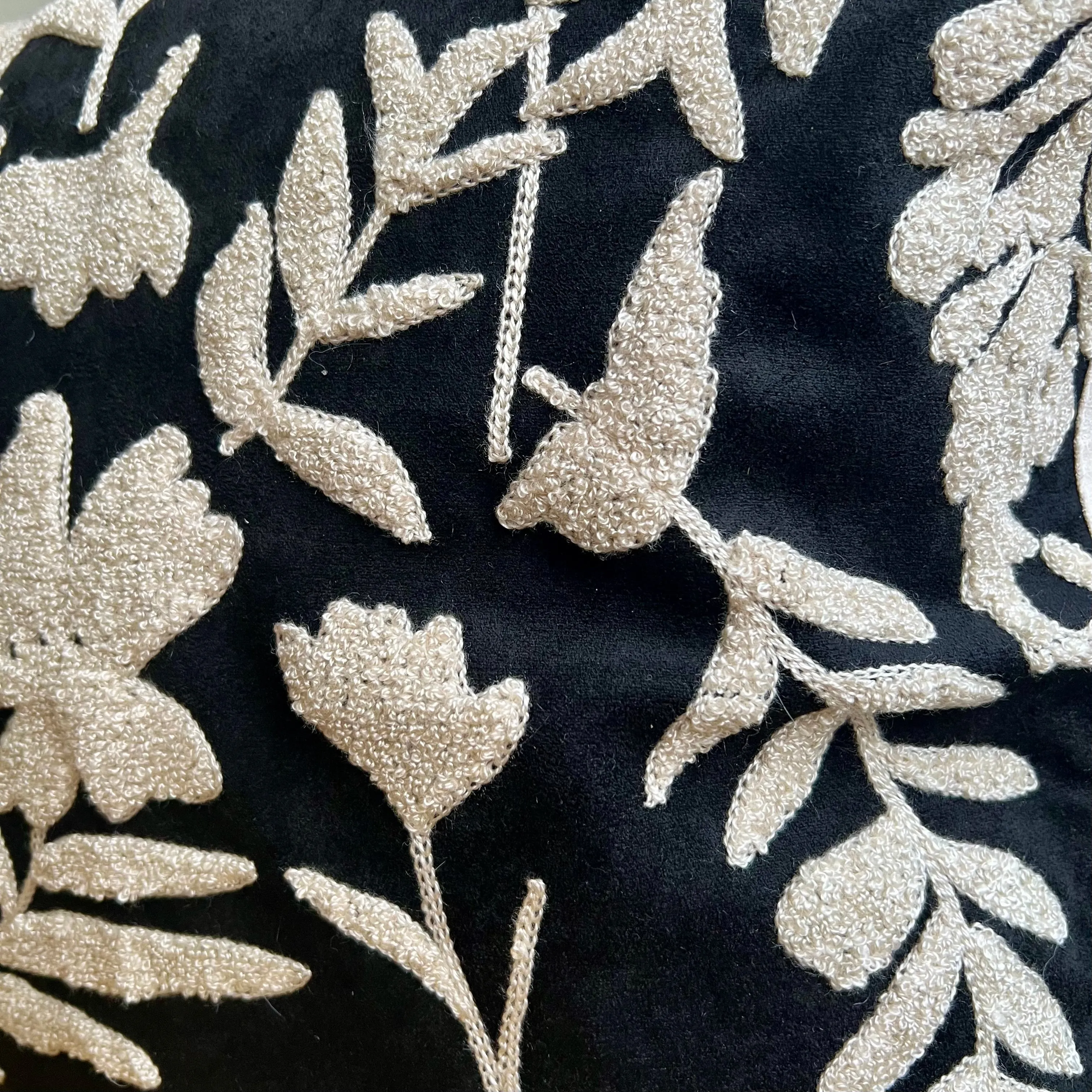 Black and White Floral Embroidered Pillow Cover