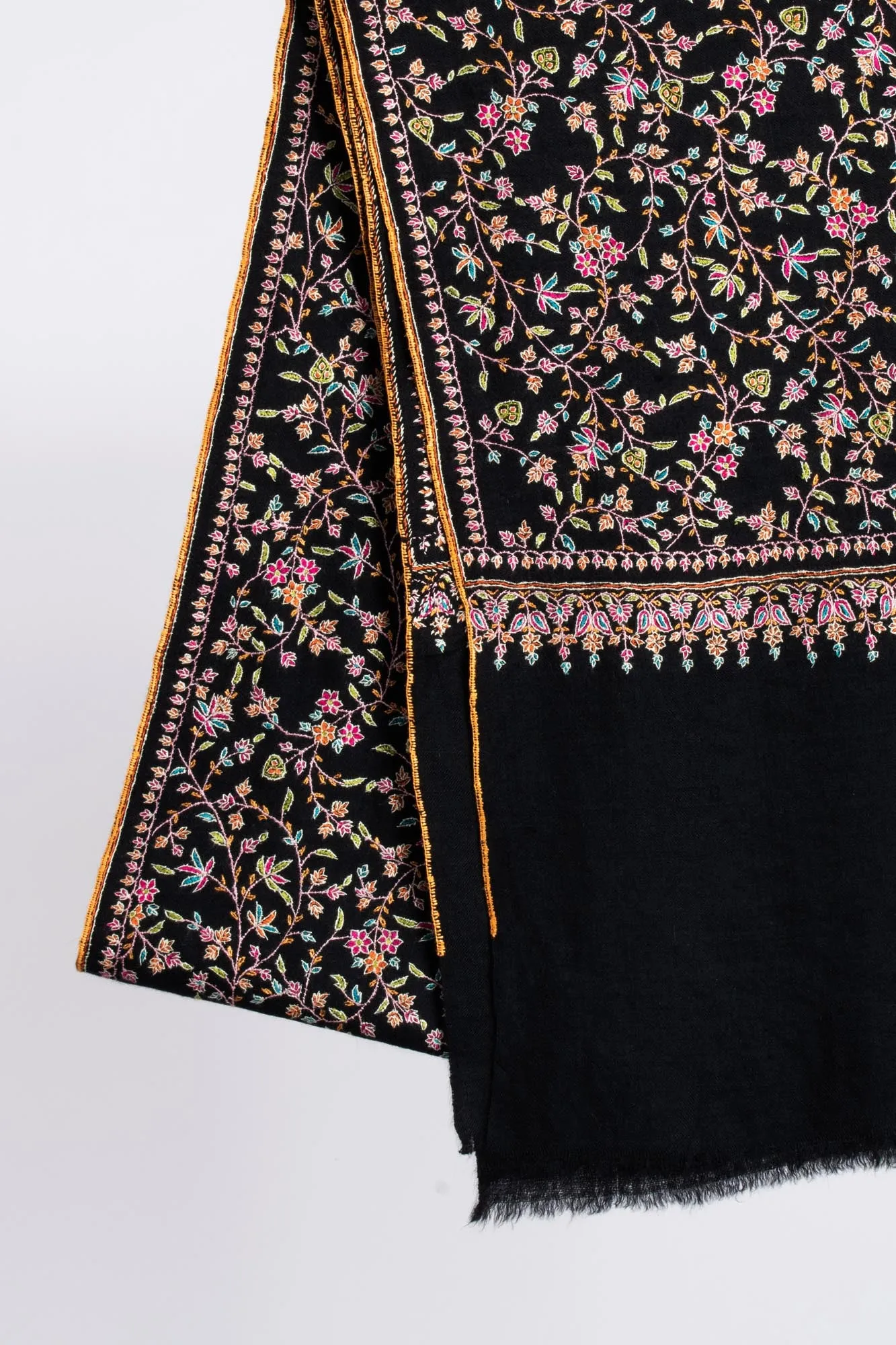 Black Pearl Sozni Embroidered Pashmina Wrap - BIDEFORD