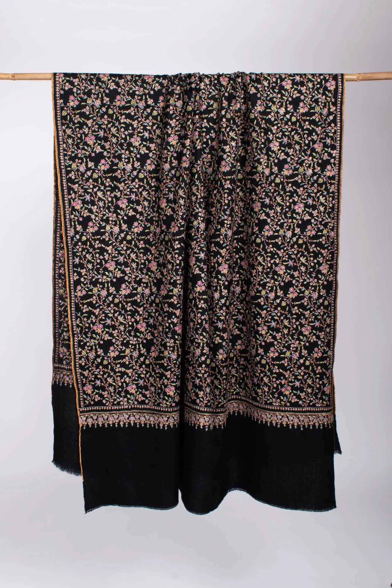 Black Pearl Sozni Embroidered Pashmina Wrap - BIDEFORD