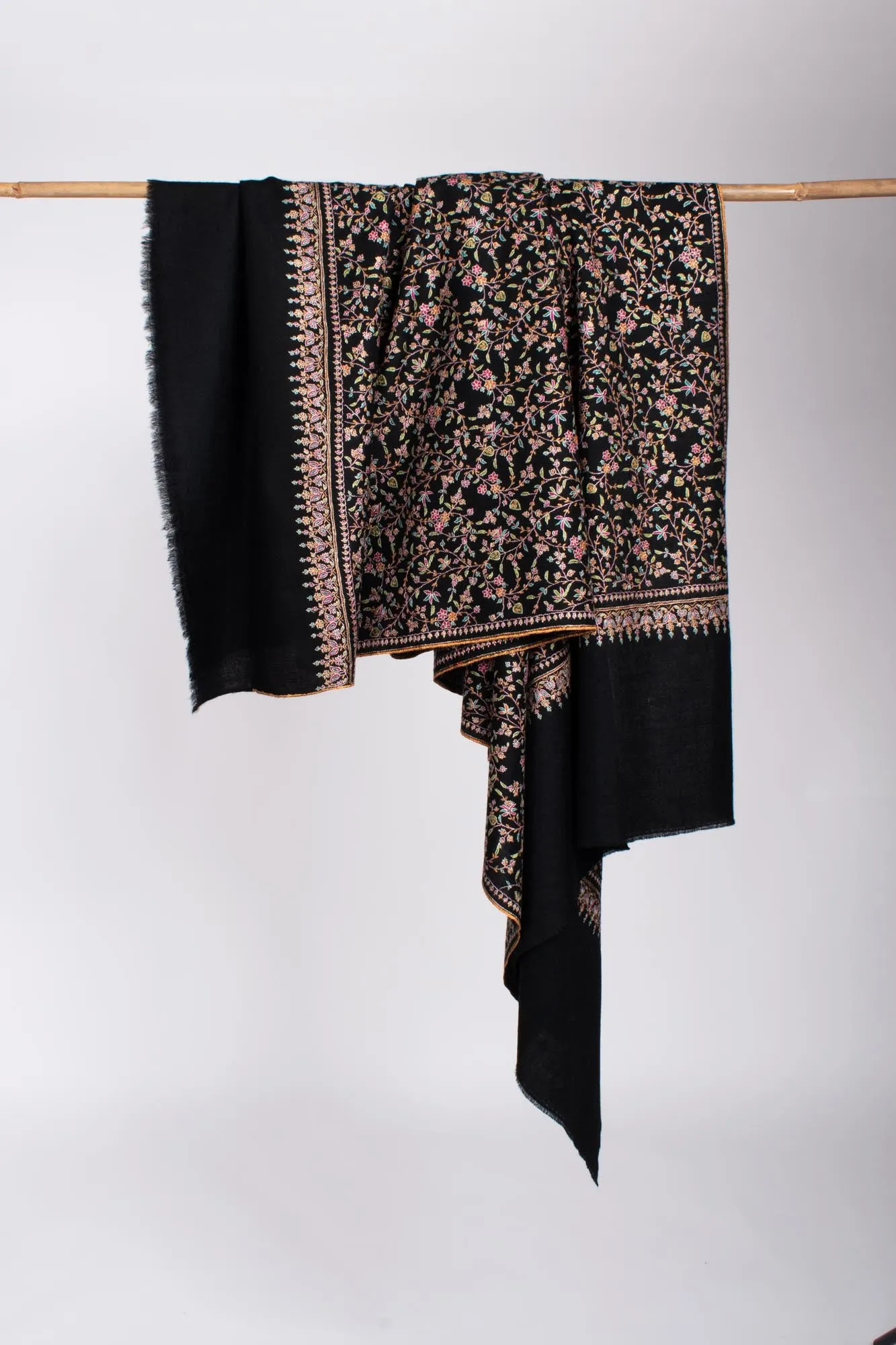 Black Pearl Sozni Embroidered Pashmina Wrap - BIDEFORD