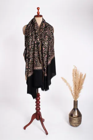 Black Pearl Sozni Embroidered Pashmina Wrap - BIDEFORD