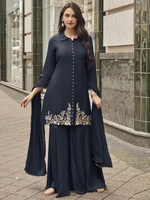 Black Viscose Jacquard Silk Festive Style Sharara Suit