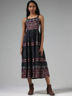 Bombay Paisley Black Floral Embroidered Dress