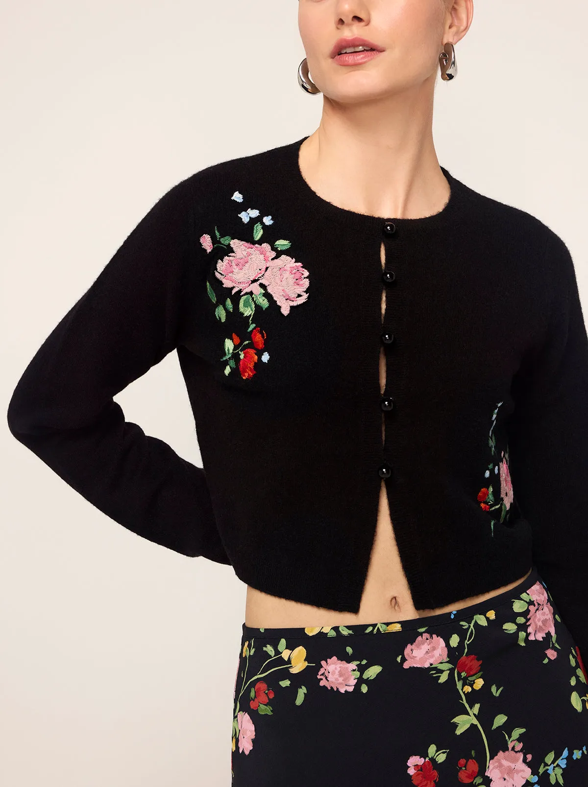 Carmel Black Embroidered Knit Cardigan