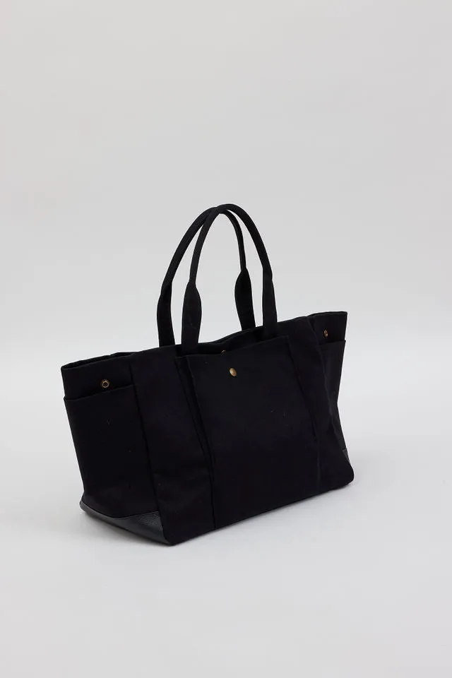 Custom Embroidered Pocket Tote- Black