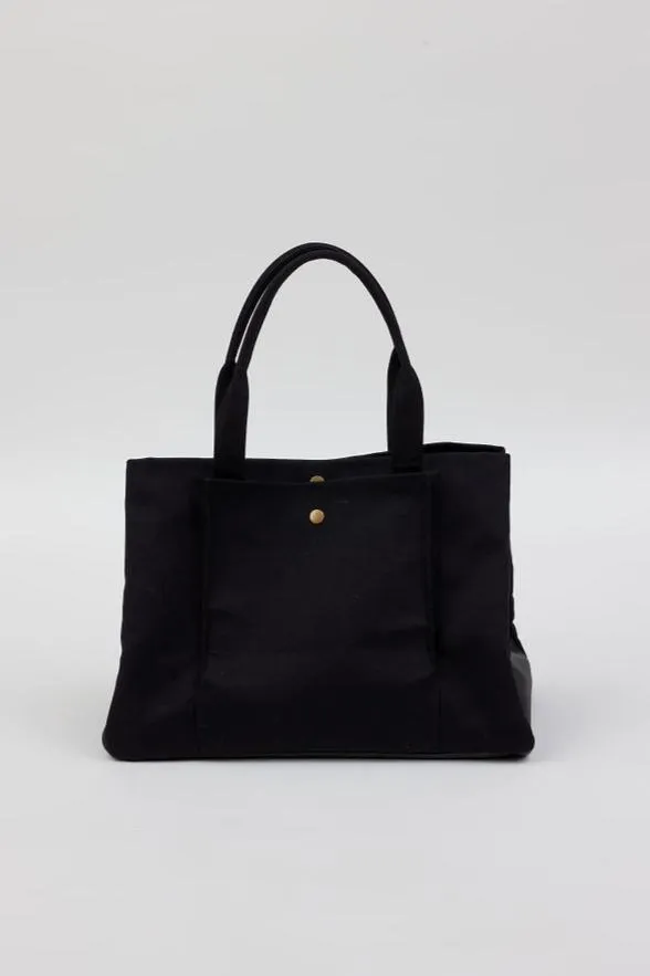 Custom Embroidered Pocket Tote- Black