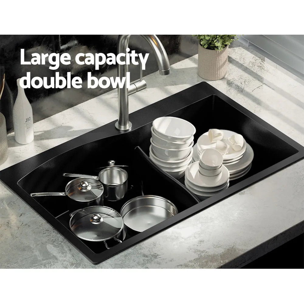 Durable Granite Double Bowl Kitchen Sink 76x47cm - Cefito