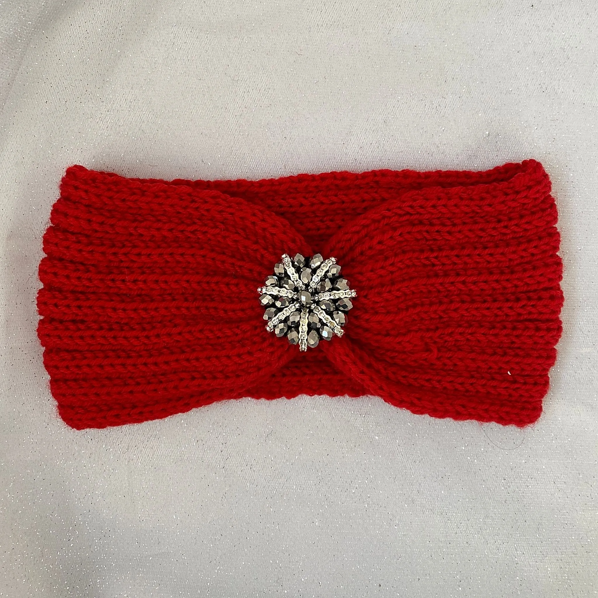 Ear Warmer Headband Winter Headband Jewelled in Red