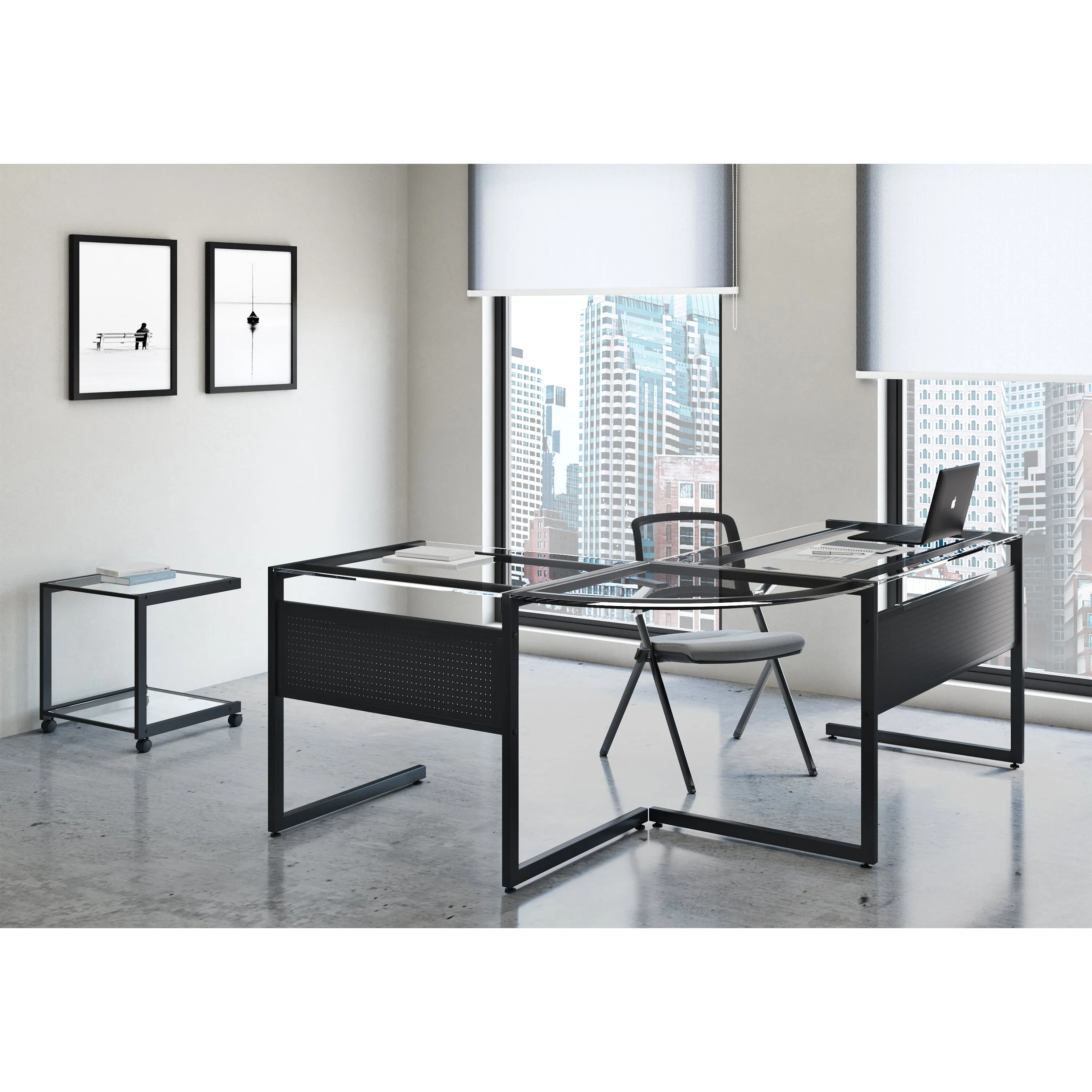 Glass Top 50" Modern Black C-Shaped Modular Desk