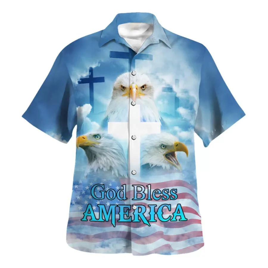 God Bless American White Head Eagle Hawaiian Shirt - Christian Hawaiian Shirt - Religious Hawaiian Shirts