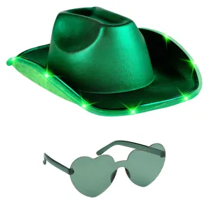 Green Light Up Cowgirl Hats for Women Western - Stylish Cowboy Hats for Women - FUNCREDIBLE