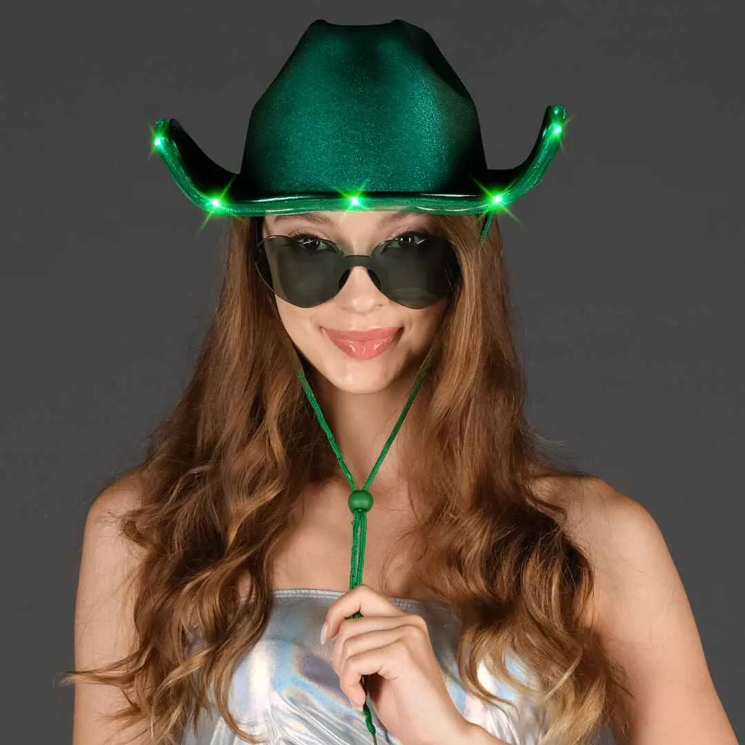 Green Light Up Cowgirl Hats for Women Western - Stylish Cowboy Hats for Women - FUNCREDIBLE