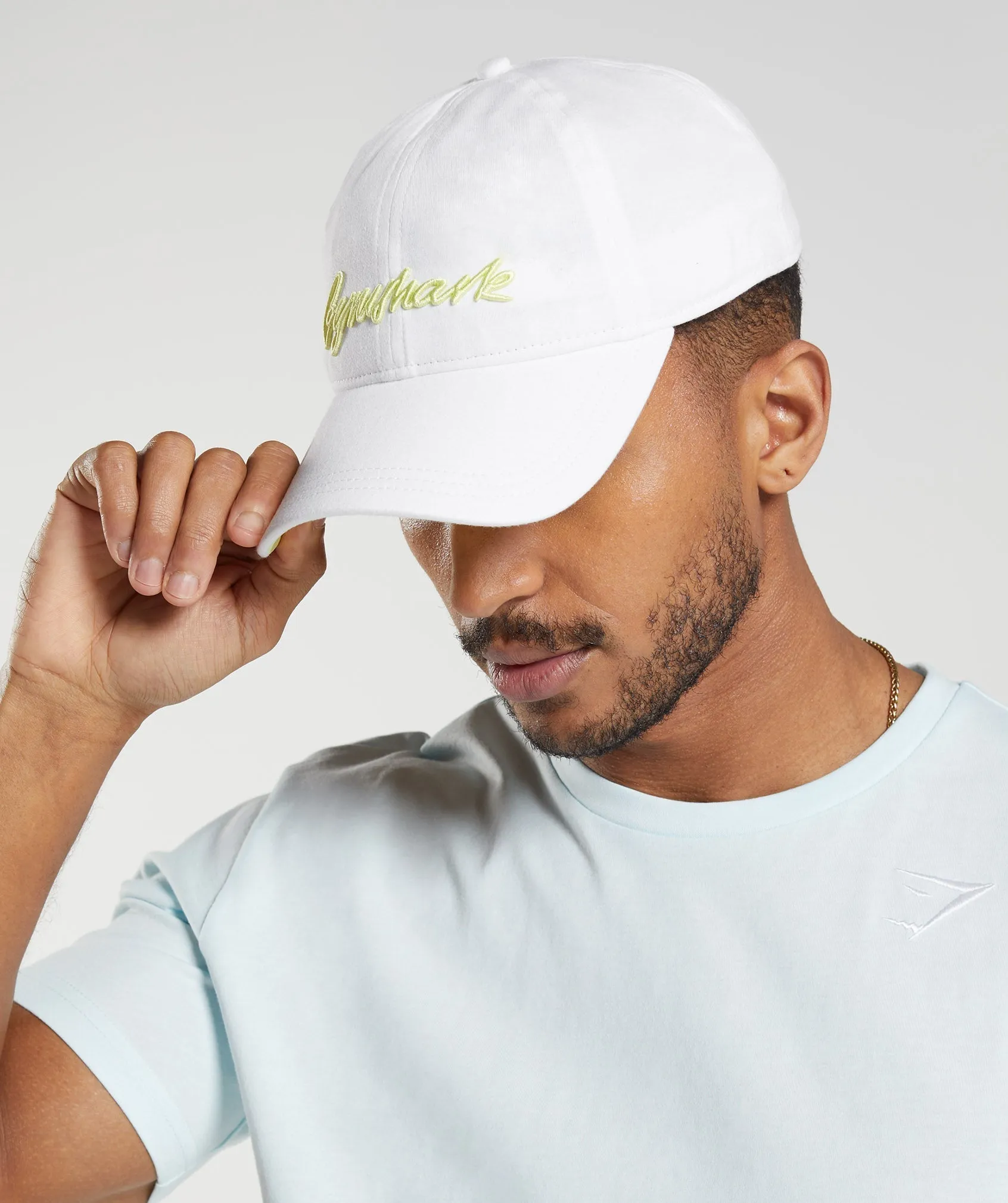 Gymshark Handwriting Baseball Cap - White/Firefly Green