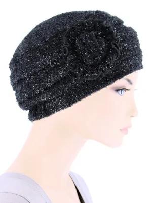 H149-BLACKDIAMOND#Pleated Winter Hat Fleece Lined Black Diamond