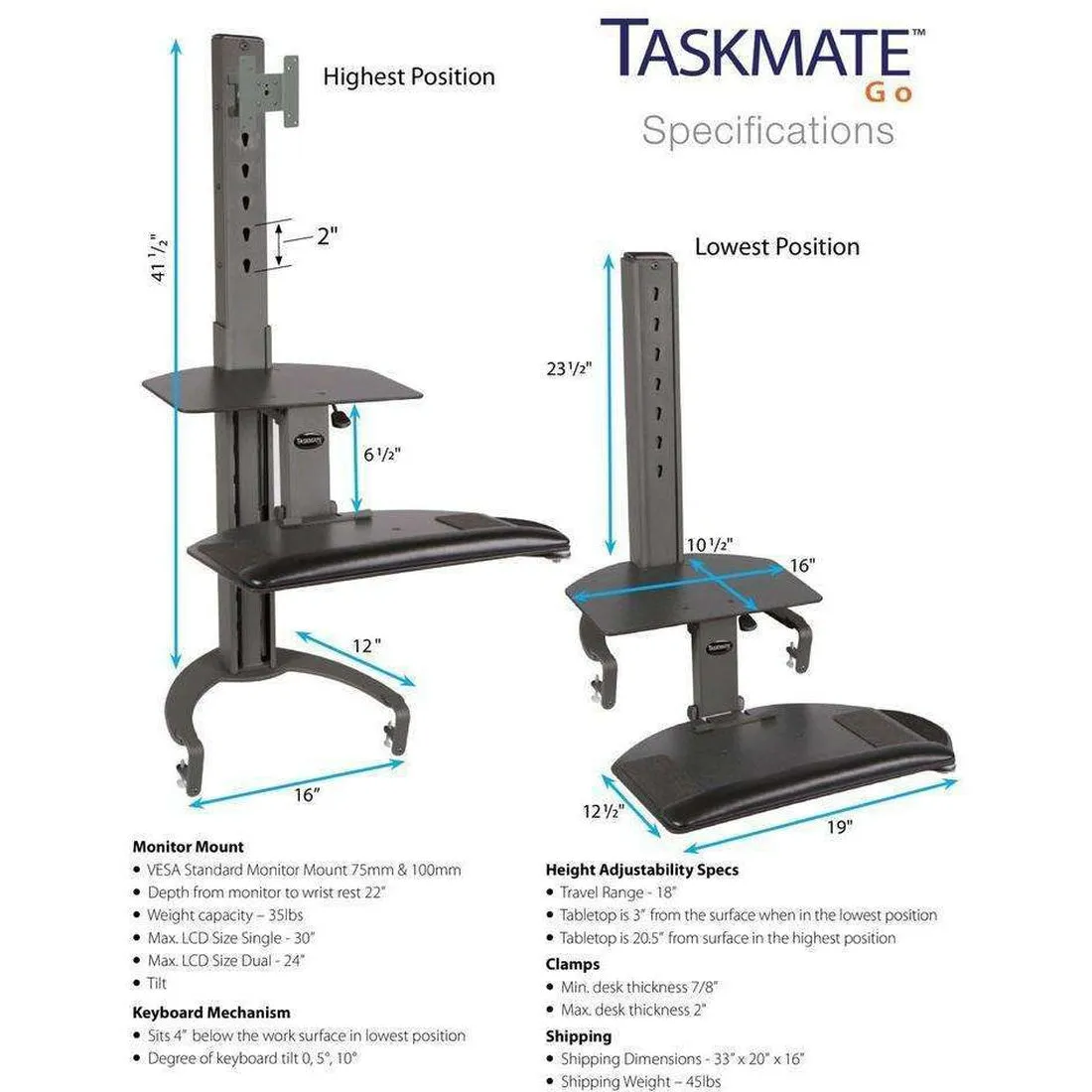 HealthPostures Black Taskmate Go Single 6300, Desk Converter, HP-6300