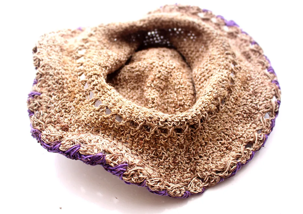 Hemp Hat with Purple Lining, Earthy Travel Hat, Hemp Tourist Hat HC003