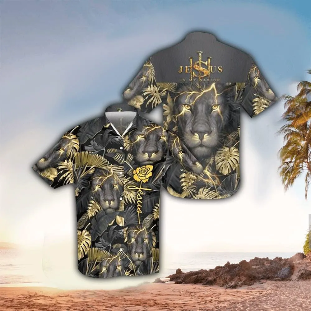 Jesus Is My Savior Three Nails Black Lion Hawaiian Shirt - Christian Hawaiian Shirts For Men & Women