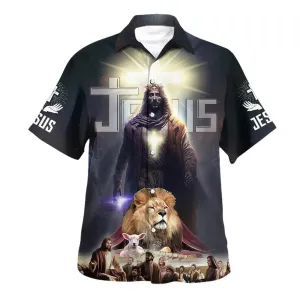 Jesus Lion Lamb With Disciples Hawaiian Shirts For Men - Christian Hawaiian Shirt - Hawaiian Summer Shirts