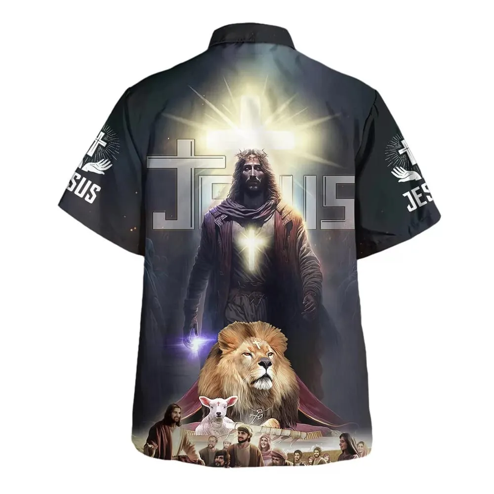 Jesus Lion Lamb With Disciples Hawaiian Shirts For Men - Christian Hawaiian Shirt - Hawaiian Summer Shirts