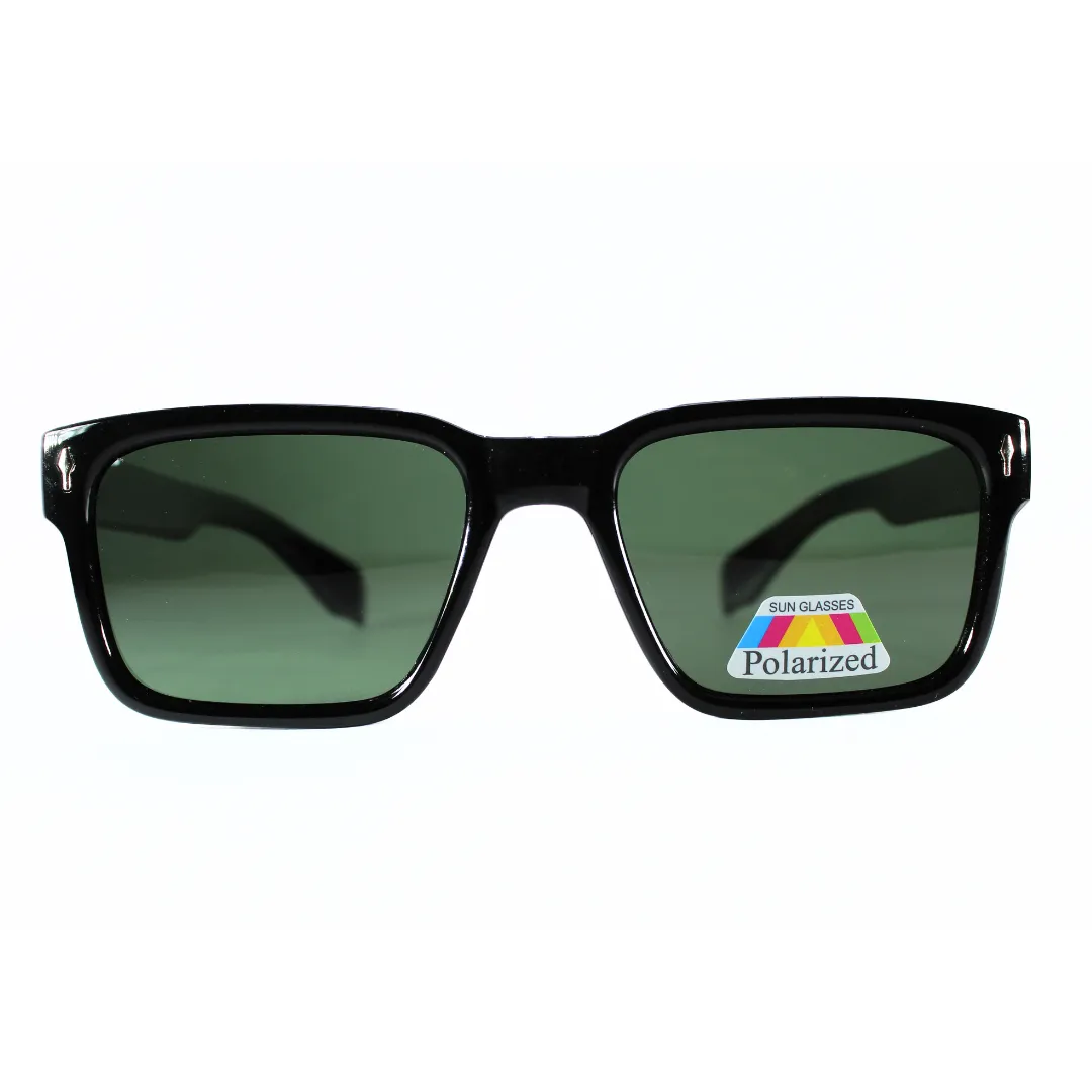 Jubleelens Rectangle Glossy Black Sunglasses - Green Polarized A Sleek and Stylish Pair with Superior Sun Protection