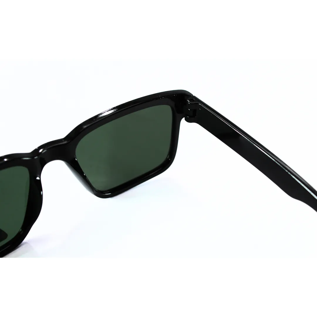 Jubleelens Rectangle Glossy Black Sunglasses - Green Polarized A Sleek and Stylish Pair with Superior Sun Protection