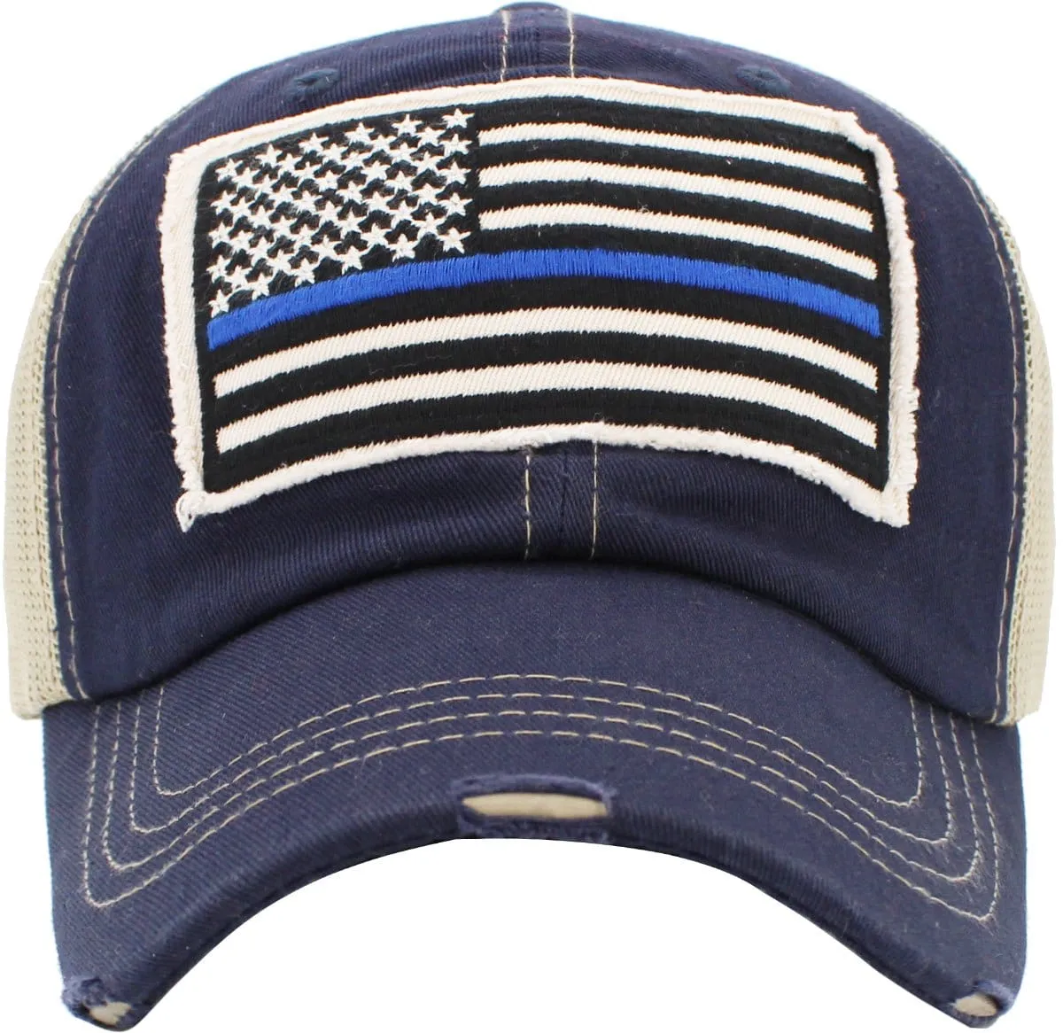 KBV1312 "Blue Line Flag" Vintage Washed Baseball Cap