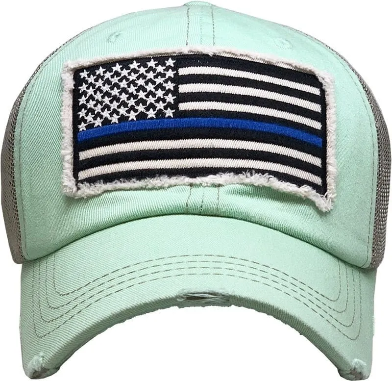 KBV1312 "Blue Line Flag" Vintage Washed Baseball Cap