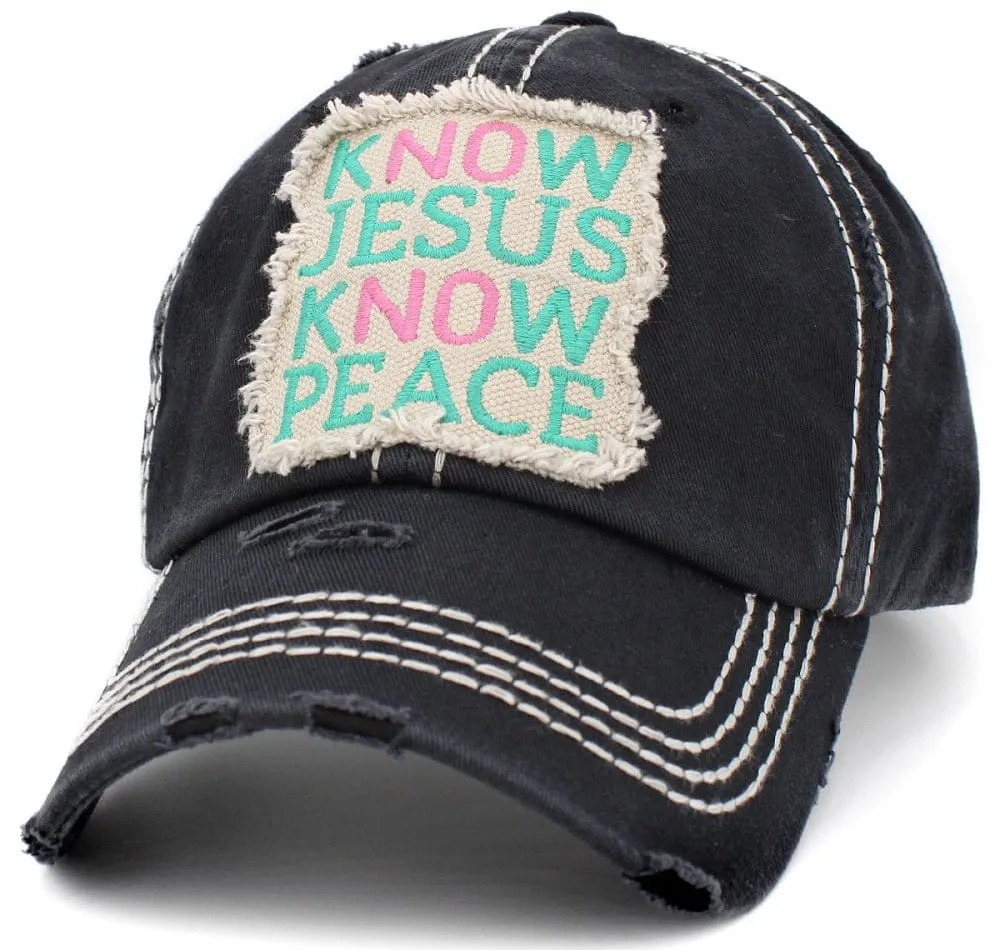 KBV1402 "Know Jesus Know Peace" Vintage Washed Baseball Cap