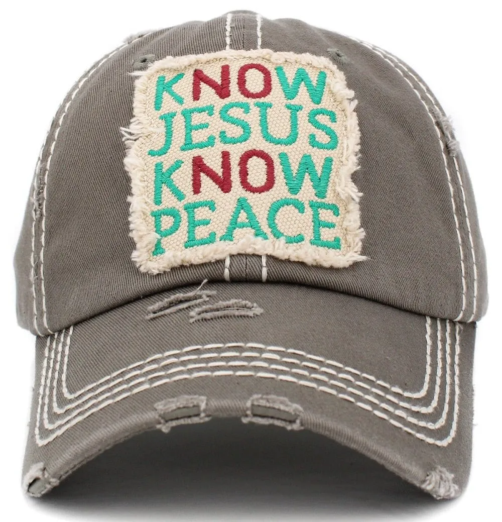 KBV1402 "Know Jesus Know Peace" Vintage Washed Baseball Cap