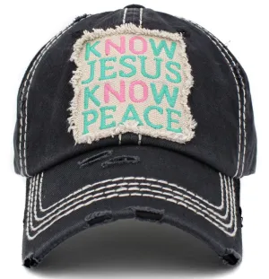 KBV1402 "Know Jesus Know Peace" Vintage Washed Baseball Cap