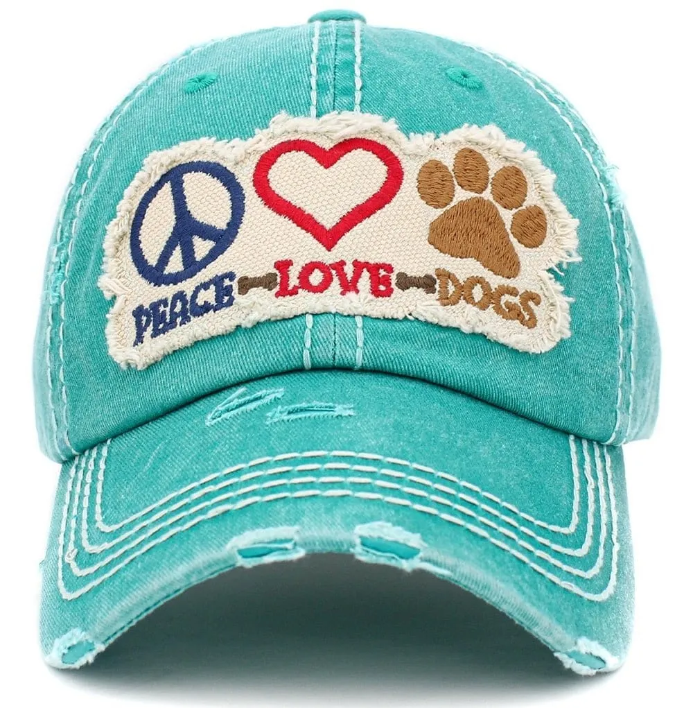 KBV1405 ''PEACE LOVE DOGS" Distressed Cotton Cap