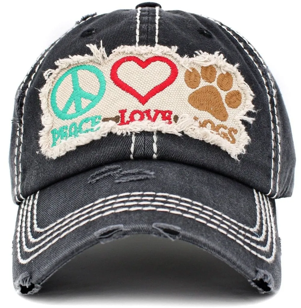 KBV1405 ''PEACE LOVE DOGS" Distressed Cotton Cap