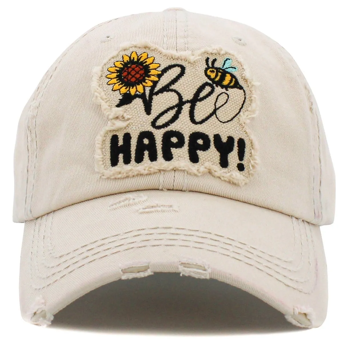 KBV1462 "Be Happy" Washed Vintage Ballcap